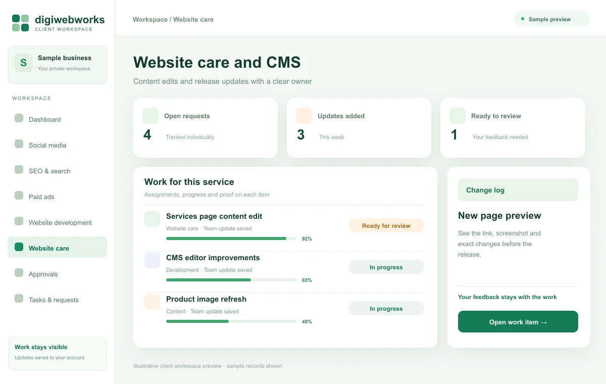 Illustrative client panel preview: Know exactly which content changed.